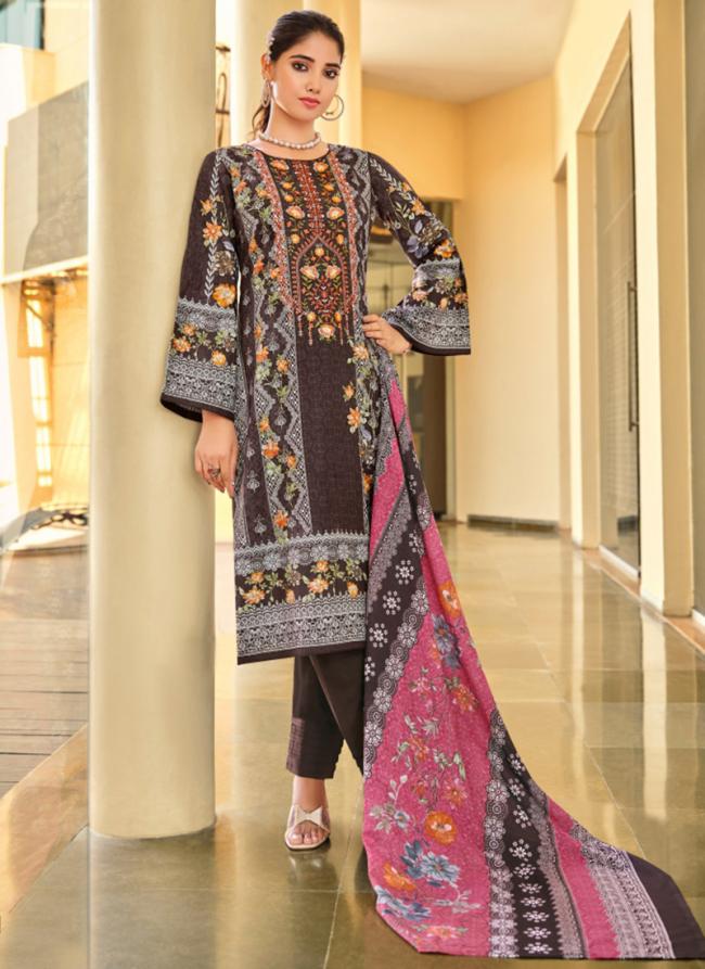 Pure Karachi Lawn Brown Festival Wear Printed Pakistani Suit